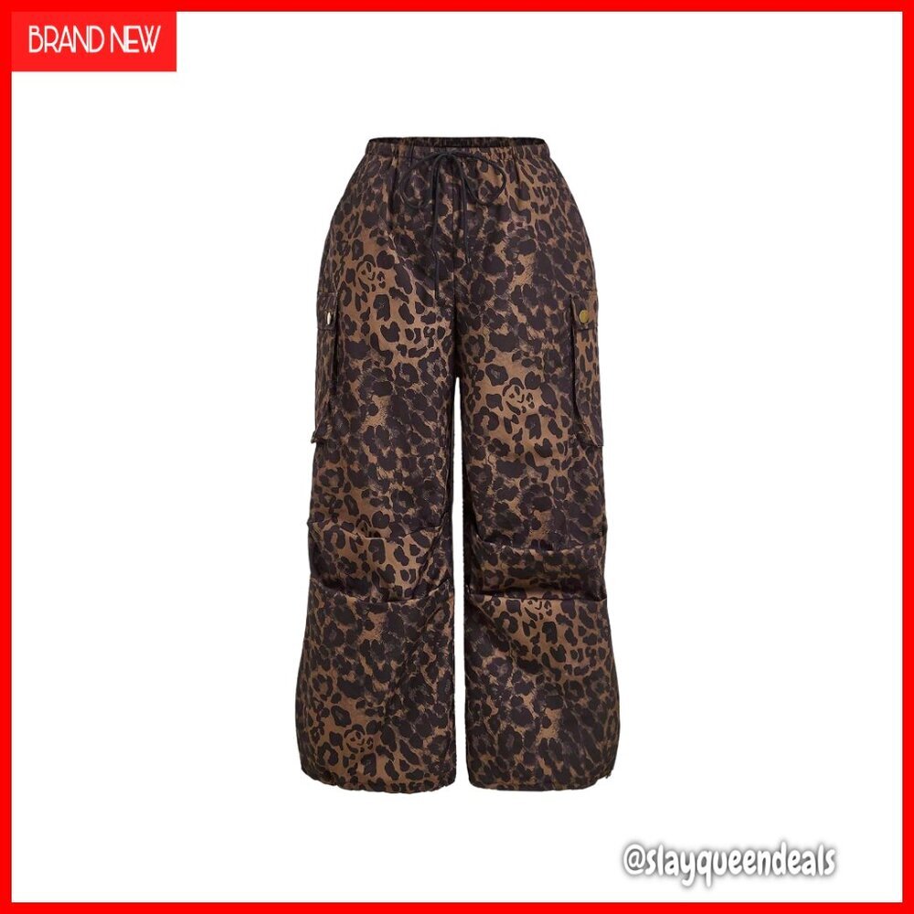 Plus Size Cargo Pants High Waisted Wide Leg Drawstring Casual Trousers